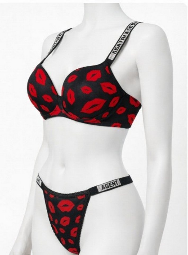 Kırmızı dudak Desenli seksi Sütyen Takımı - Görsel 3