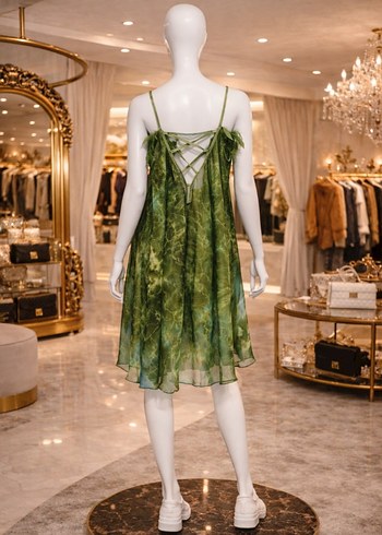 Yeşil Drapeli Mini Bohem gecelik - Görsel 2