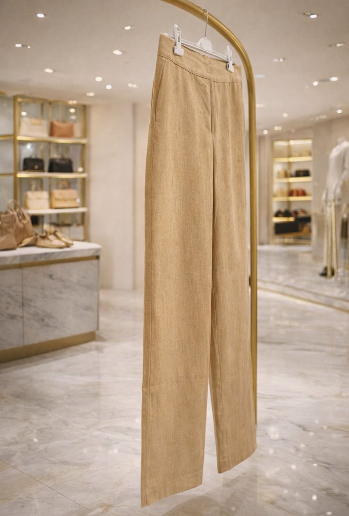 Bej Kadın Keten Kumaş Pantolon - Görsel 2