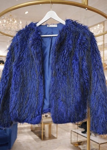 Kadın Mavi Midi Suni peluş Ceket - Görsel 2