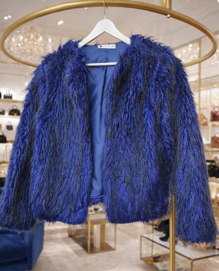 Kadın Mavi Midi Suni peluş Ceket - Görsel 2