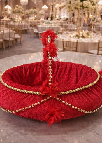 İnci İşlemeli Parlak Kırmızı Bohem Düğün Sepeti - Görsel 3