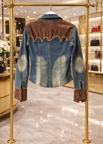 Düğmeli Nakışlı Kadın Kot Ceket - Görsel 2