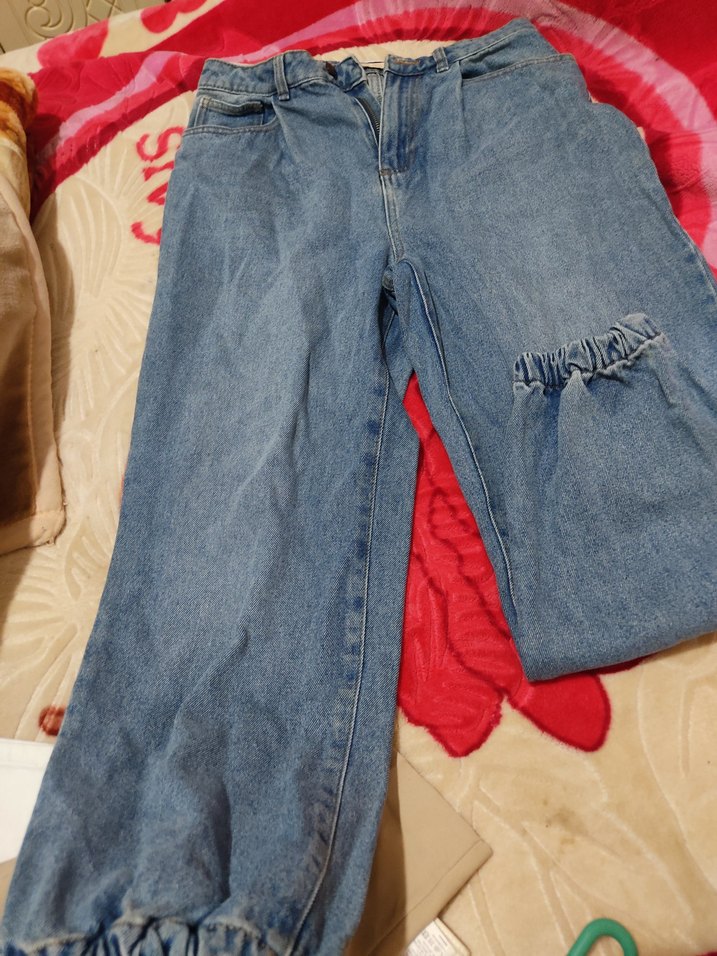 Kadın Açık Mavi Fırfırlı Bol Kesim Denim Pantolon - Görsel 2