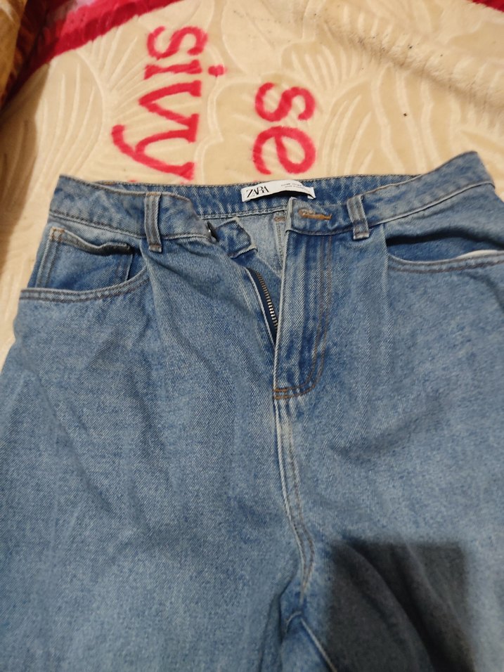 Kadın Açık Mavi Fırfırlı Bol Kesim Denim Pantolon - Görsel 4