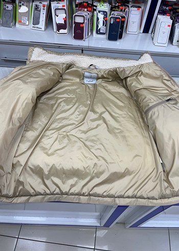 Bej Yüksek Yakalı Erkek Peluş Ceket - Görsel 3