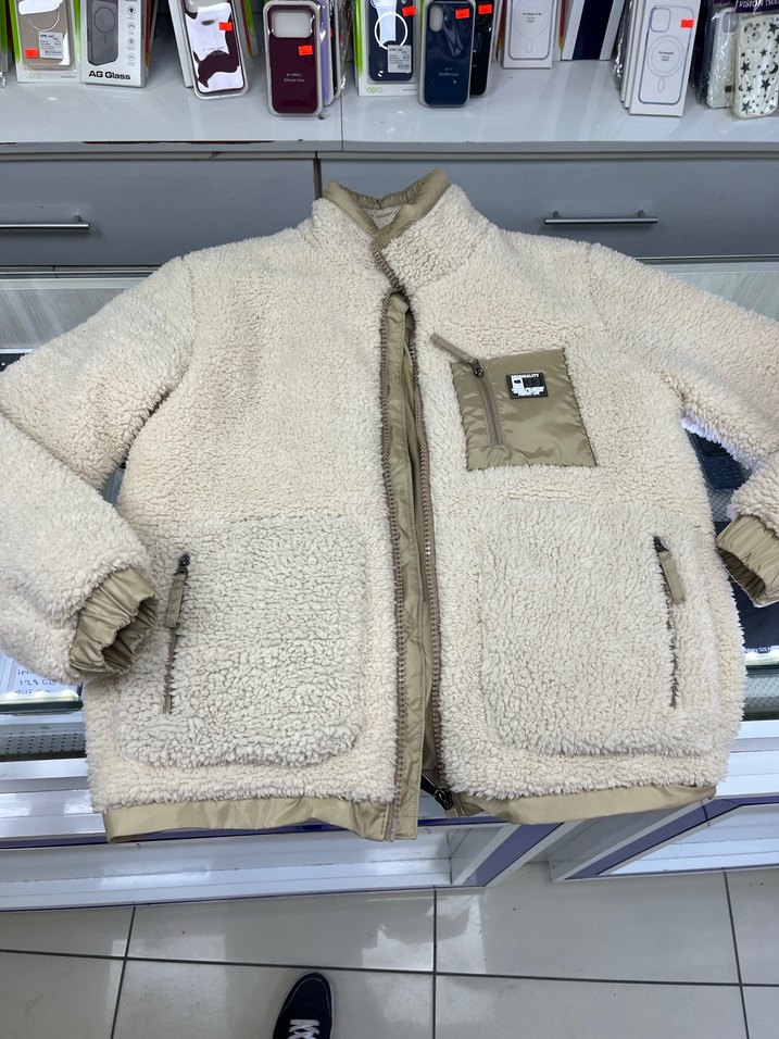 Bej Yüksek Yakalı Erkek Peluş Ceket - Görsel 2