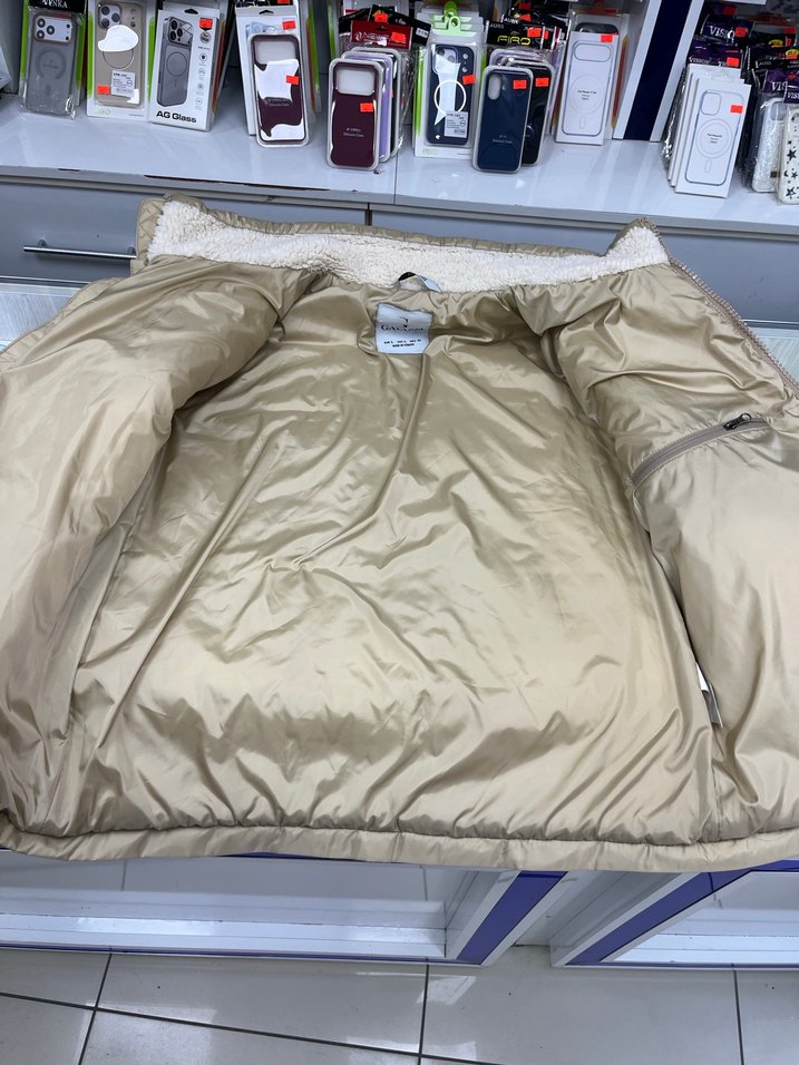 Bej Yüksek Yakalı Erkek Peluş Ceket - Görsel 3