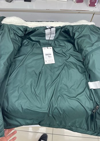 Uzun Kollu, Yüksek Yakalı Erkek Gri-Beyaz Polar Ceket - Görsel 3