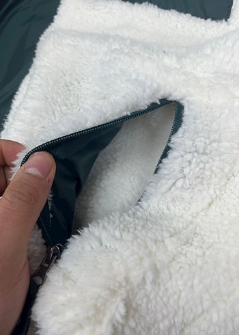 Uzun Kollu, Yüksek Yakalı Erkek Gri-Beyaz Polar Ceket - Görsel 5