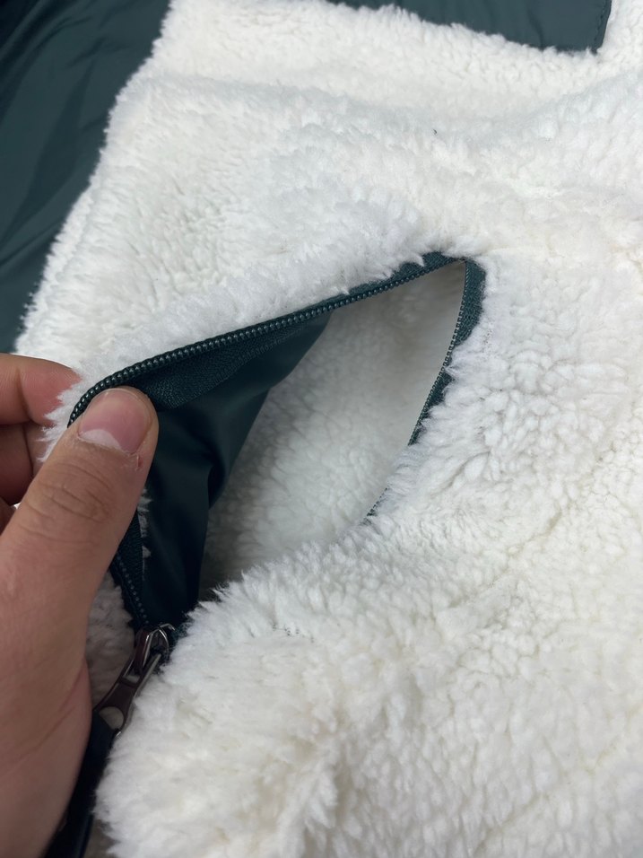 Uzun Kollu, Yüksek Yakalı Erkek Gri-Beyaz Polar Ceket - Görsel 5