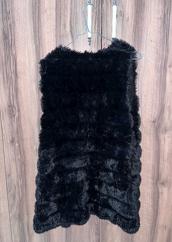 Siyah Kürklü Uzun Kadın Yelek - Görsel 2