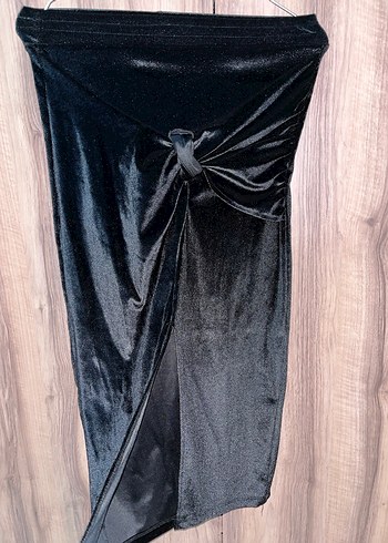 Drapeli Siyah Uzun Kadın Etek - Görsel 3