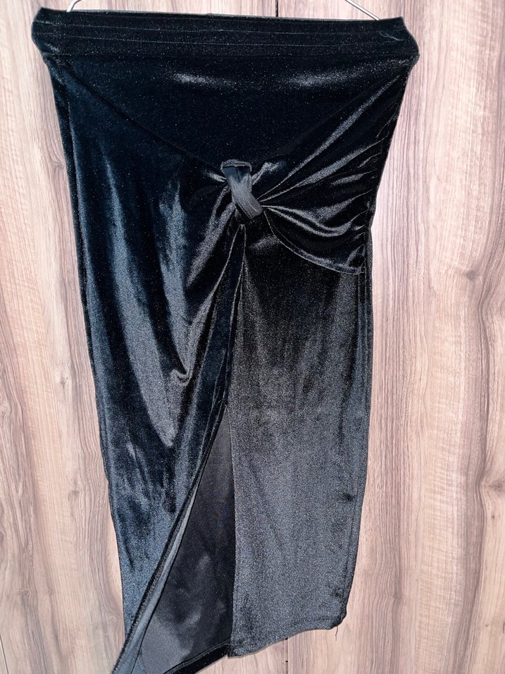 Drapeli Siyah Uzun Kadın Etek - Görsel 3