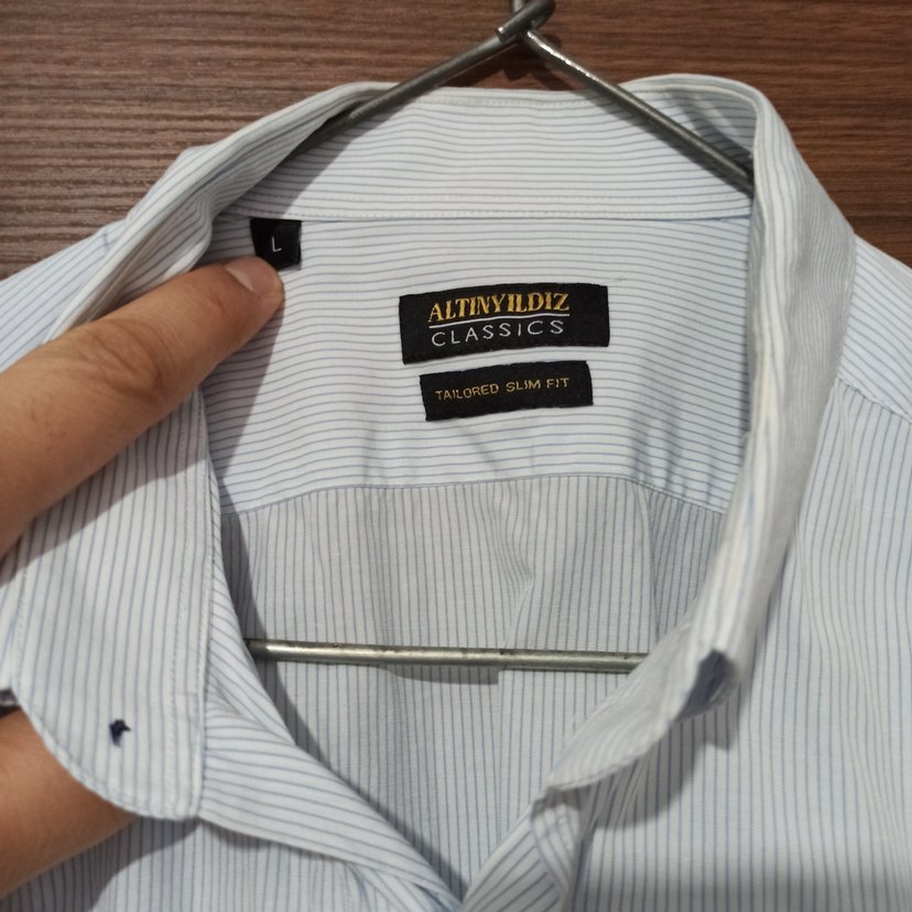 Düğmeli Çizgili Erkek Gömlek - Görsel 2