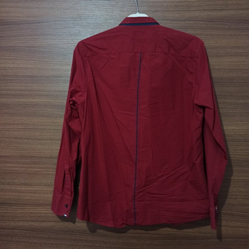 Bordo Erkek Uzun Kollu Düğmeli Gömlek - Görsel 5