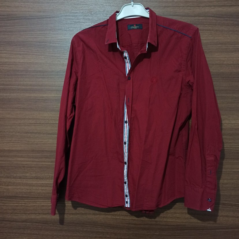 Bordo Erkek Uzun Kollu Düğmeli Gömlek - Görsel 2