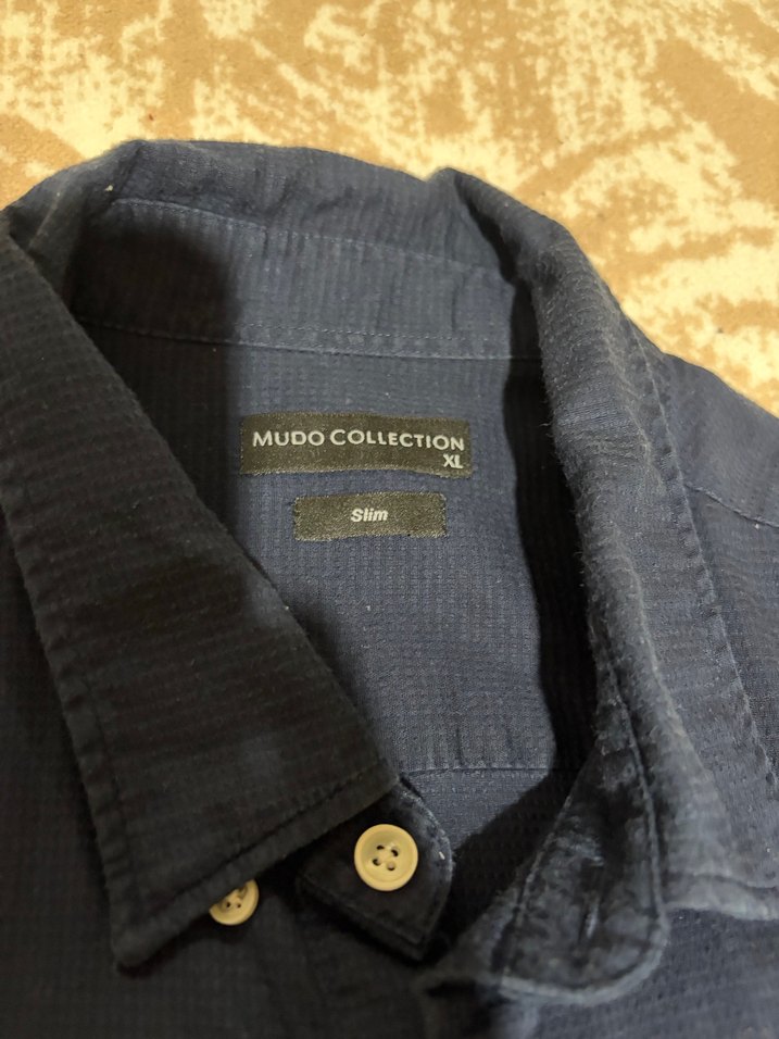 Düğmeli Lacivert Erkek Gömlek - Görsel 3