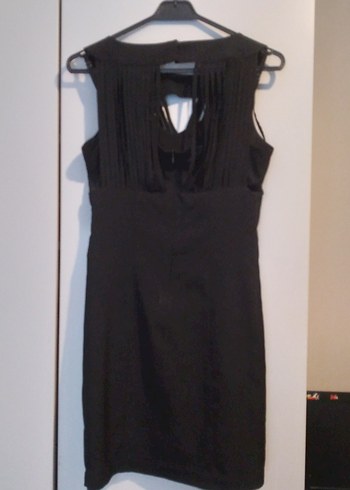 Siyah Piliseli Midi V Yaka Gotik Elbise - Görsel 3