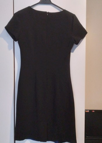 V Yaka Kemerli Mavi Siyah Kalem Elbise - Görsel 3