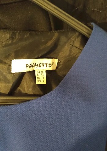 V Yaka Kemerli Mavi Siyah Kalem Elbise - Görsel 2