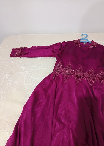 Bordo Uzun Kollu Drapeli Kadın Abiye - Görsel 2