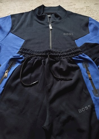 BOSS Siyah Mavi Fermuarlı Spor Eşofman Takımı - Görsel 3