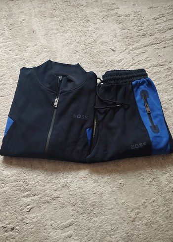 BOSS Siyah Mavi Fermuarlı Spor Eşofman Takımı - Görsel 7