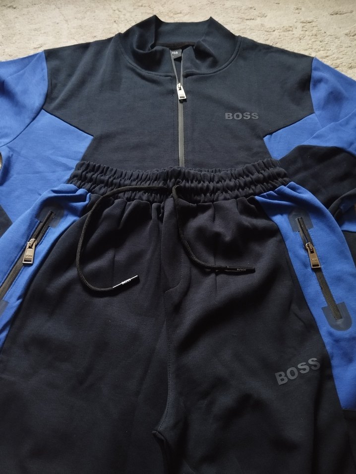 BOSS Siyah Mavi Fermuarlı Spor Eşofman Takımı - Görsel 3