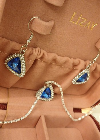 Mavi Taşlı Zincir Detaylı Takı Seti - Görsel 16