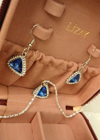 Mavi Taşlı Zincir Detaylı Takı Seti - Görsel 15
