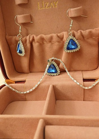 Mavi Taşlı Zincir Detaylı Takı Seti - Görsel 20