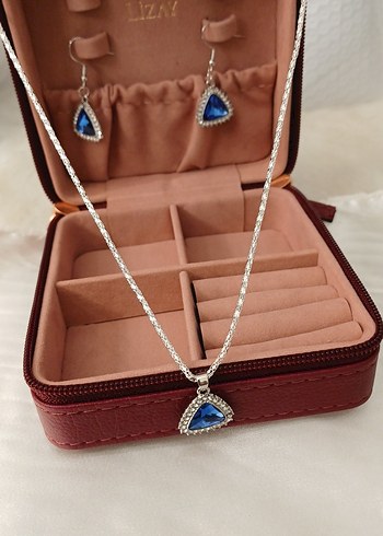 Mavi Taşlı Zincir Detaylı Takı Seti - Görsel 7