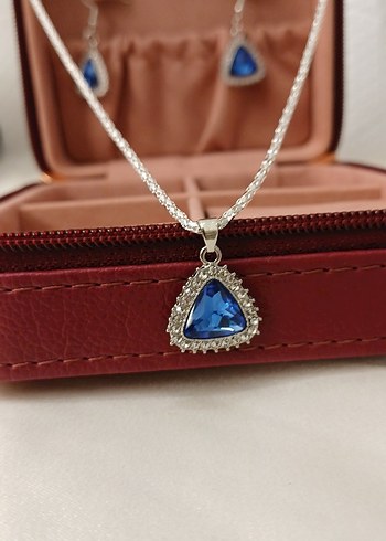 Mavi Taşlı Zincir Detaylı Takı Seti - Görsel 11