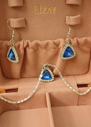 Mavi Taşlı Zincir Detaylı Takı Seti - Görsel 17