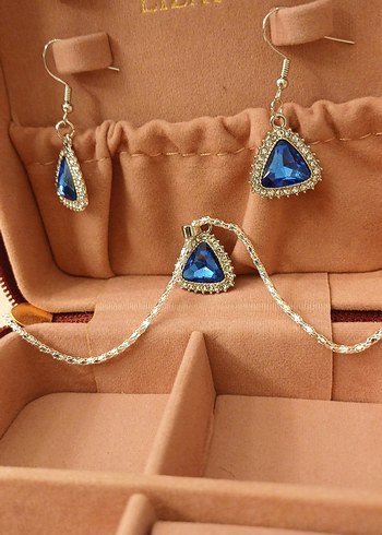 Mavi Taşlı Zincir Detaylı Takı Seti - Görsel 19