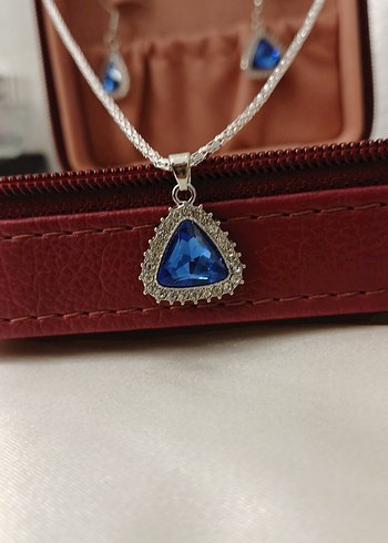 Mavi Taşlı Zincir Detaylı Takı Seti - Görsel 8