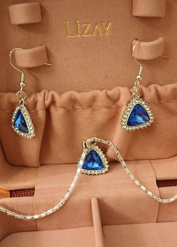 Mavi Taşlı Zincir Detaylı Takı Seti - Görsel 13