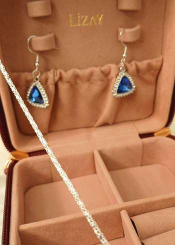 Mavi Taşlı Zincir Detaylı Takı Seti - Görsel 4