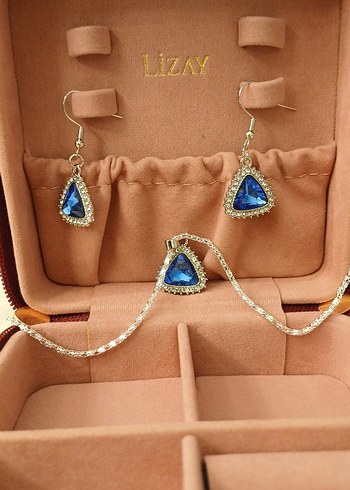 Mavi Taşlı Zincir Detaylı Takı Seti - Görsel 12