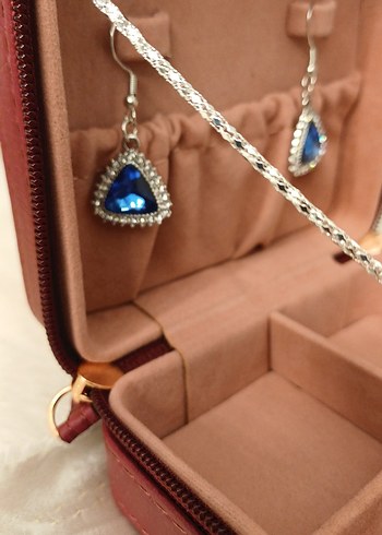 Mavi Taşlı Zincir Detaylı Takı Seti - Görsel 9