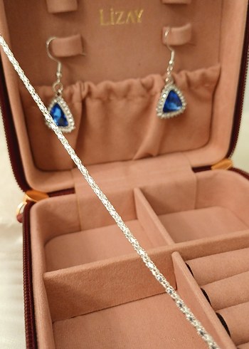 Mavi Taşlı Zincir Detaylı Takı Seti - Görsel 5