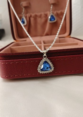 Mavi Taşlı Zincir Detaylı Takı Seti - Görsel 6