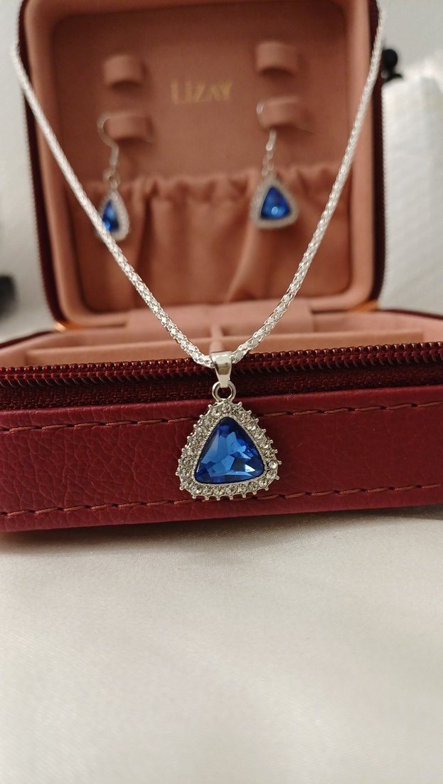 Mavi Taşlı Zincir Detaylı Takı Seti - Görsel 2