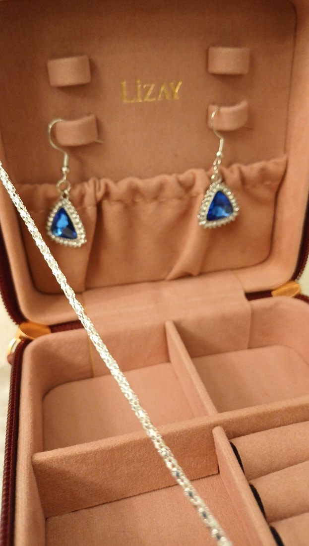 Mavi Taşlı Zincir Detaylı Takı Seti - Görsel 4