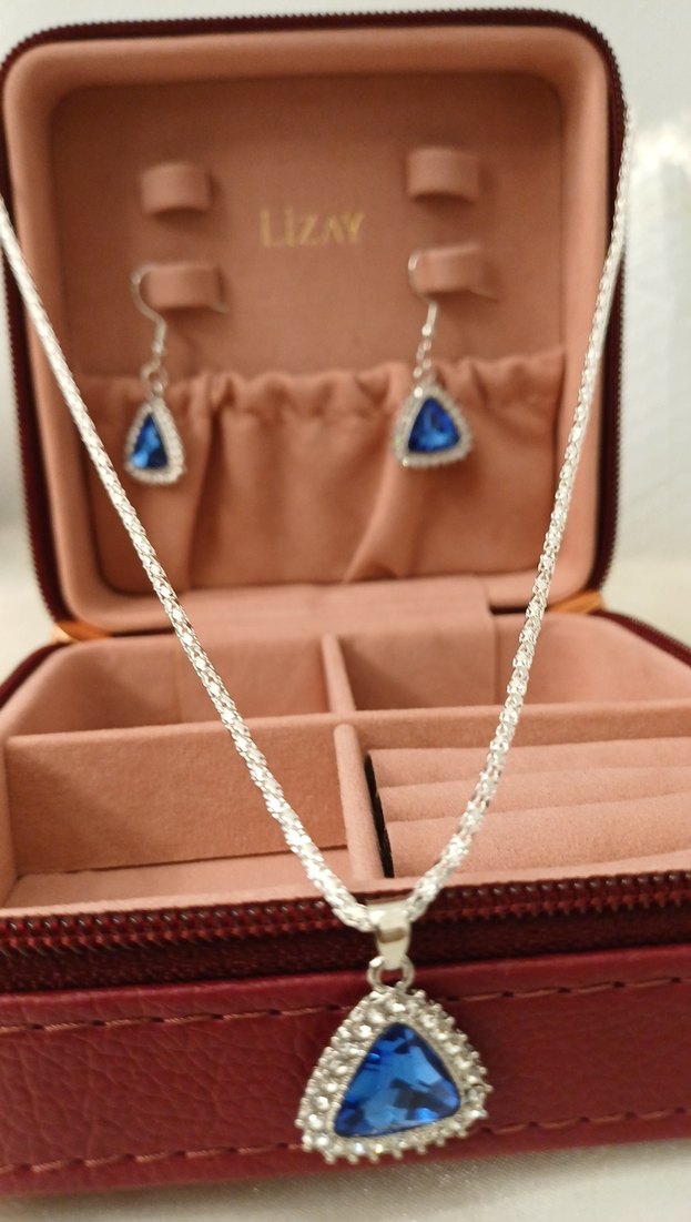 Mavi Taşlı Zincir Detaylı Takı Seti - Görsel 3