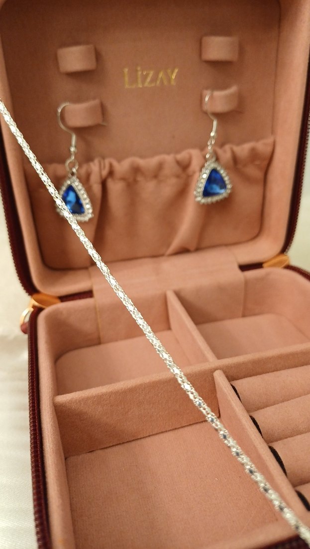 Mavi Taşlı Zincir Detaylı Takı Seti - Görsel 5