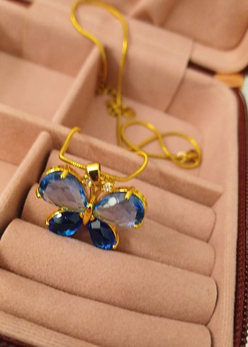 Çelik Zincir Detaylı Mavi Kelebek Kolye - Görsel 13