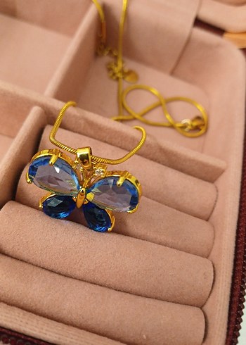 Çelik Zincir Detaylı Mavi Kelebek Kolye - Görsel 14