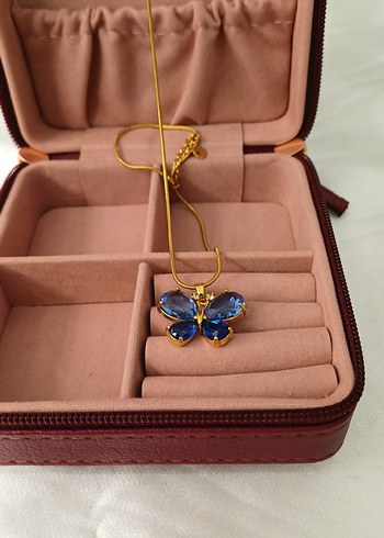 Çelik Zincir Detaylı Mavi Kelebek Kolye - Görsel 2